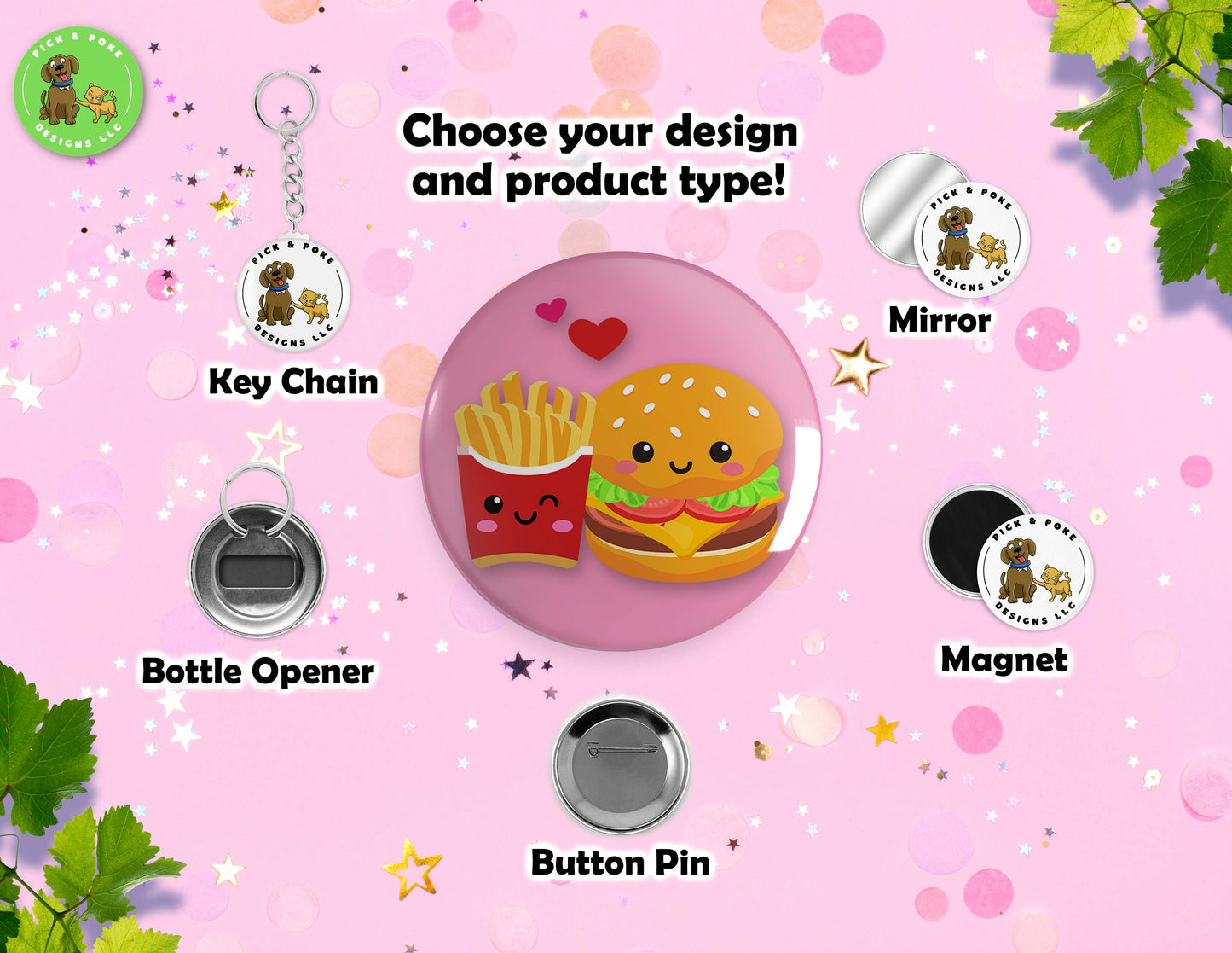 Cute Perfect Pair Food Puns | Button Pins, Keychain, Magnet, Bottle Opener, or Mirror | 2.25-inch Size | Made to Order