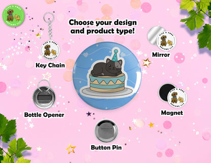 Copy Birthday Cats | Pinback Button Pin, Keychain, Magnet, Bottle Opener, or Mirror | 2.25-inch SizePick and Poke Designs