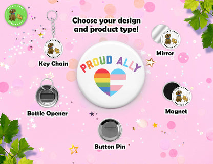 LGBTQIA2S+ Ally and Pride Button Pins | 2.25-inch Round Size | Metal Pin Back Design | Made to Order
