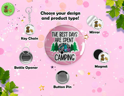 Pink Camper RV Home is Where You Park It | Pinback Button, Keychain, Magnet, Bottle Opener, or Mirror | 2.25-inch SizePick and Poke Designs