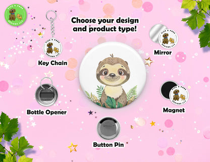 Cute Safari Baby Animals Watercolor Style Buttons | 2.25-inch Round Size | Metal Pin Back Design | Made to Order