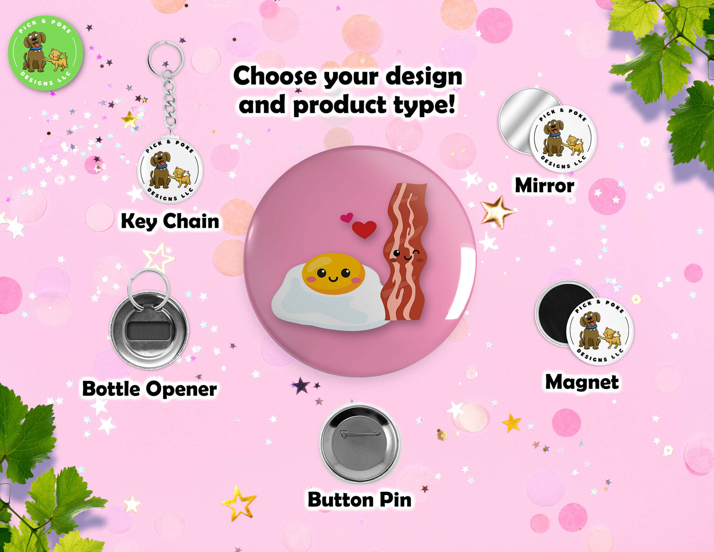 Cute Perfect Pair Food Puns | Button Pins, Keychain, Magnet, Bottle Opener, or Mirror | 2.25-inch Size | Made to Order