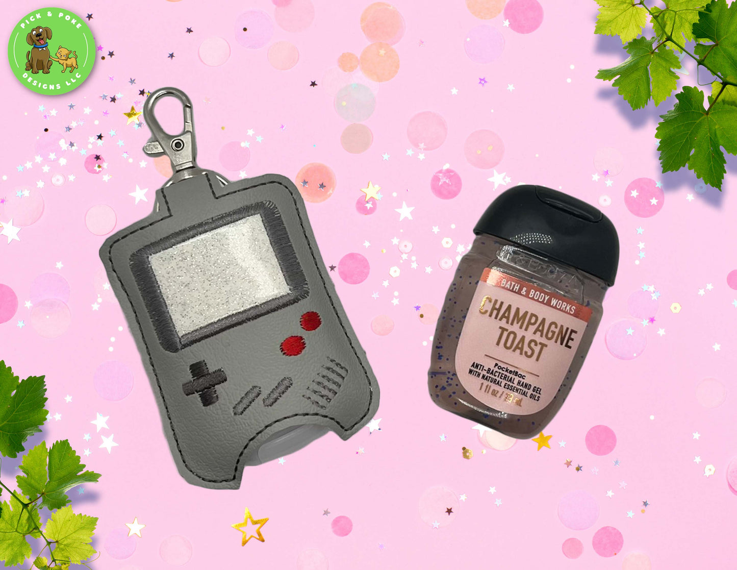Video Game Hand Sanitizer Holder Key Chain | Embroidered on Vinyl | Custom Made