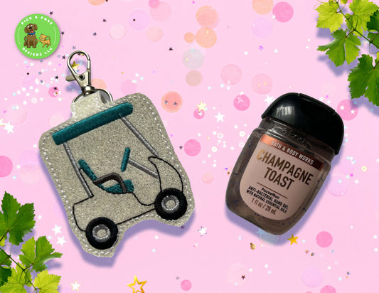 Golf Cart Sanitizer Holder Key Chain | Embroidered on Vinyl | Made to Order