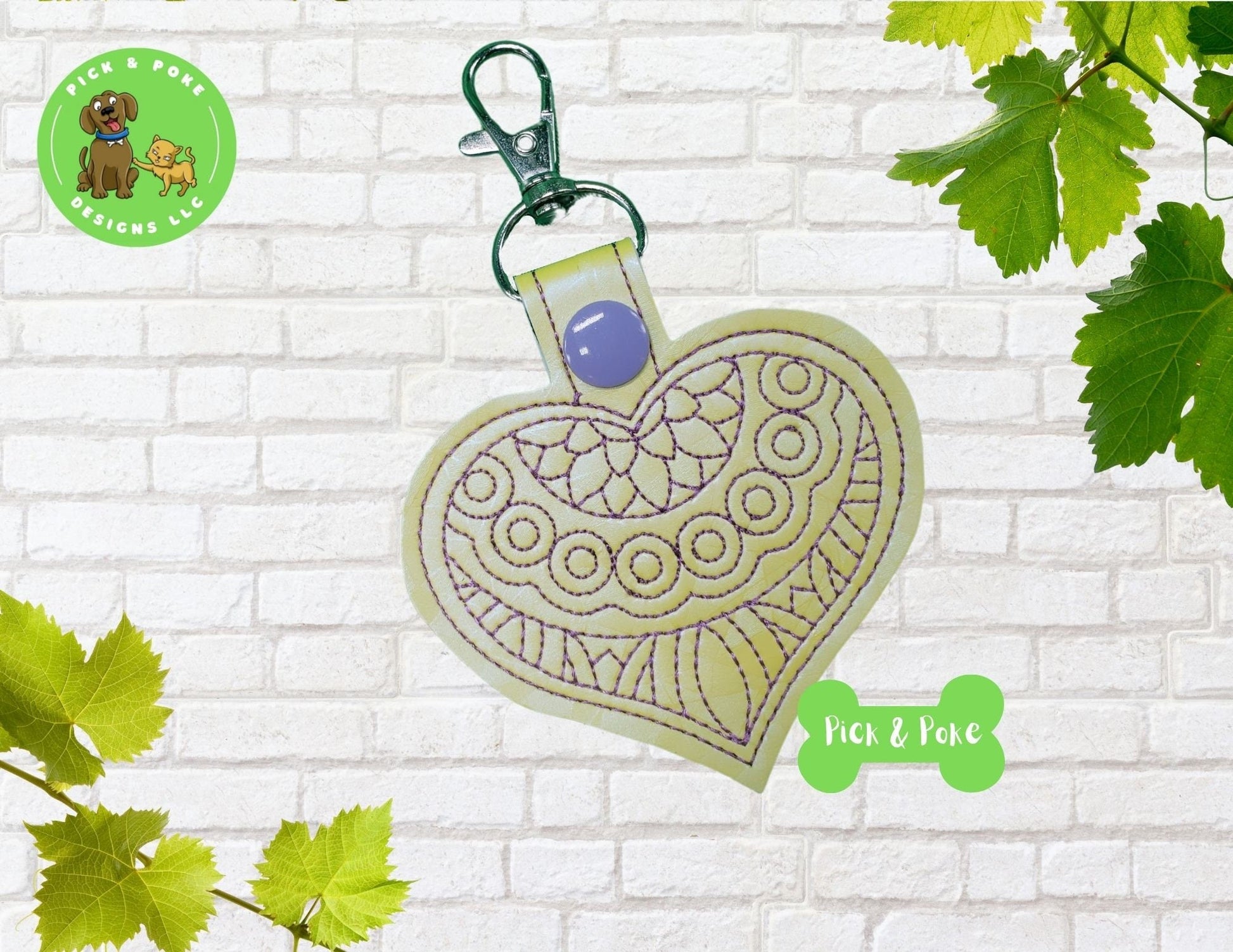 In the Hoop Embroidery Project / Heart Shaped Mandala Snap Tab /  Digital File / Instant Download / Set of 5 Designs / ITH DesignPick and Poke Designs