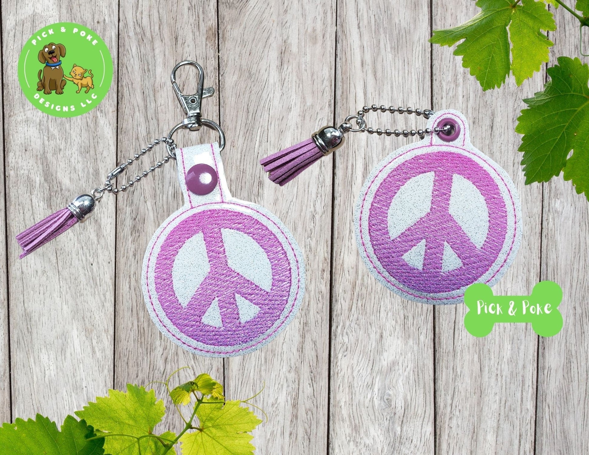 In the Hoop Embroidery Project / Ombre Gradient Peace Sign Snap Tab Eyelet Key Fob / Digital File / Instant Download / SetPick and Poke Designs