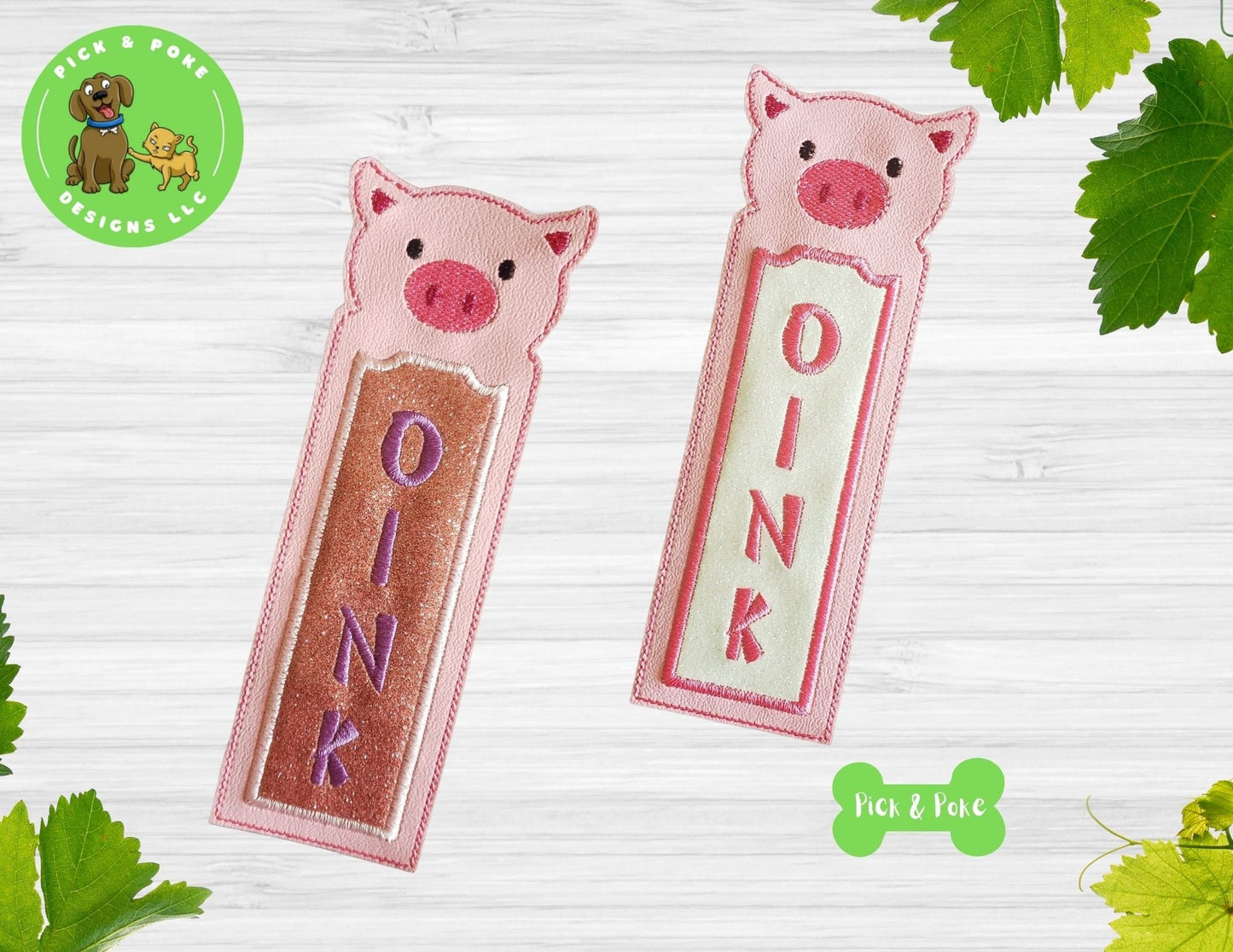 In the Hoop Embroidery Project / Oink Pig Applique Bookmark / 5x7 hoop size /  Digital File / Instant DOWNLOAD / Set / ITH DesignPick and Poke Designs