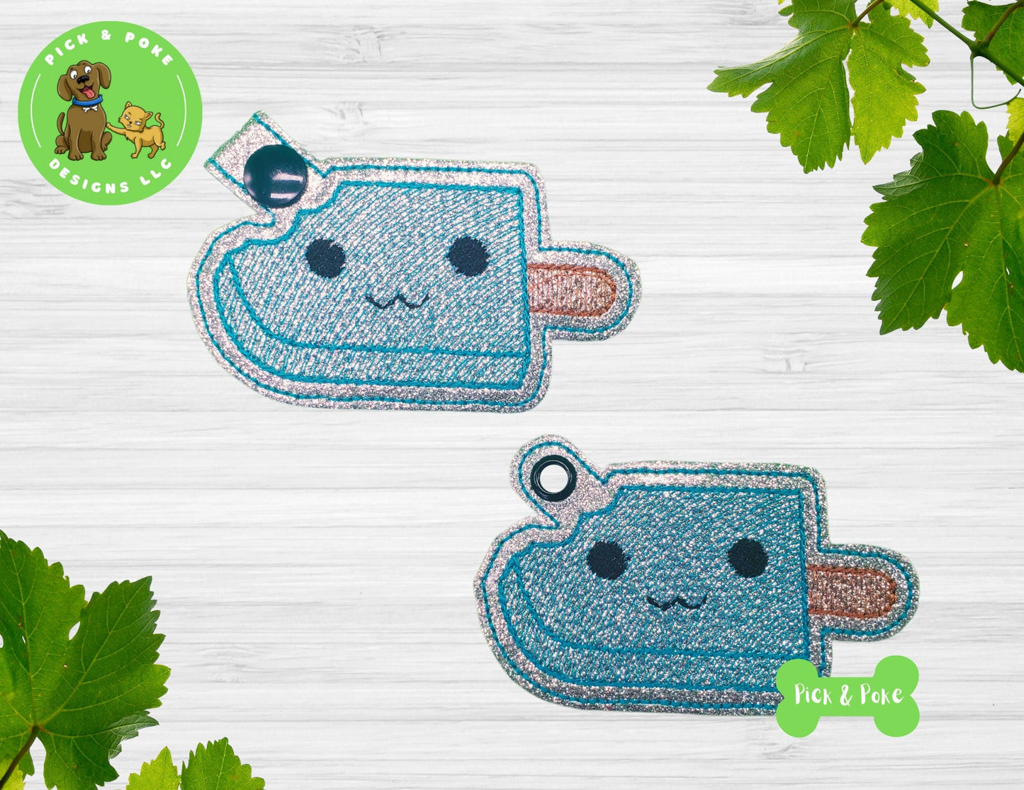 In the Hoop Embroidery Project / Cute Kawaii Popsicle Snap Tab and Eyelet Key Fob / Gift Tag / Digital File / Instant DOWNLOAD / Set / ITHPick and Poke Designs