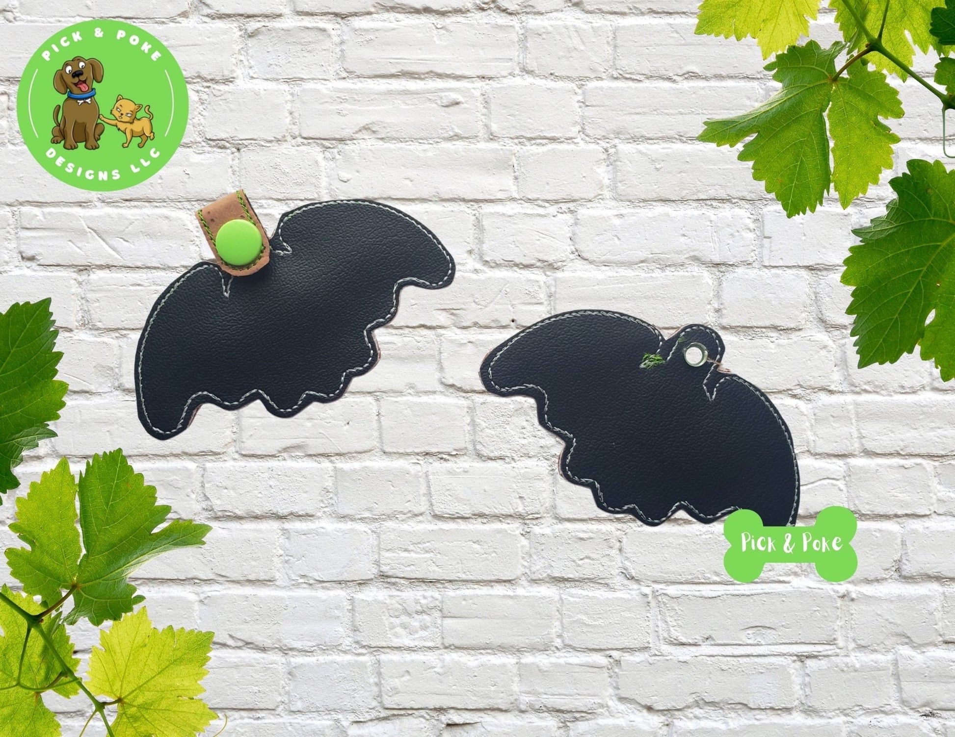 In the Hoop Embroidery Project / Applique Halloween Bat Snap Tab and Eyelet Key Fob / Gift Tag / Digital File / Instant DOWNLOAD / Set / ITHPick and Poke Designs