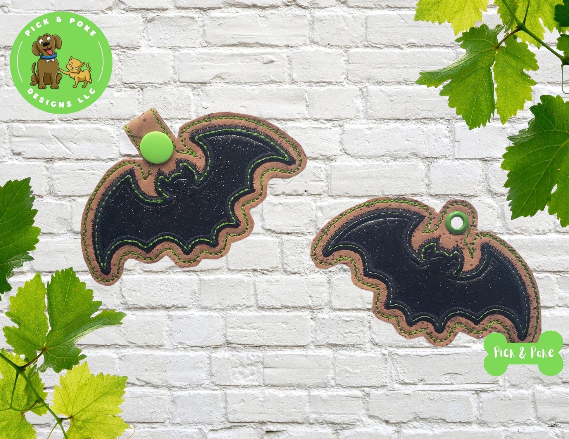 In the Hoop Embroidery Project / Applique Halloween Bat Snap Tab and Eyelet Key Fob / Gift Tag / Digital File / Instant DOWNLOAD / Set / ITHPick and Poke Designs