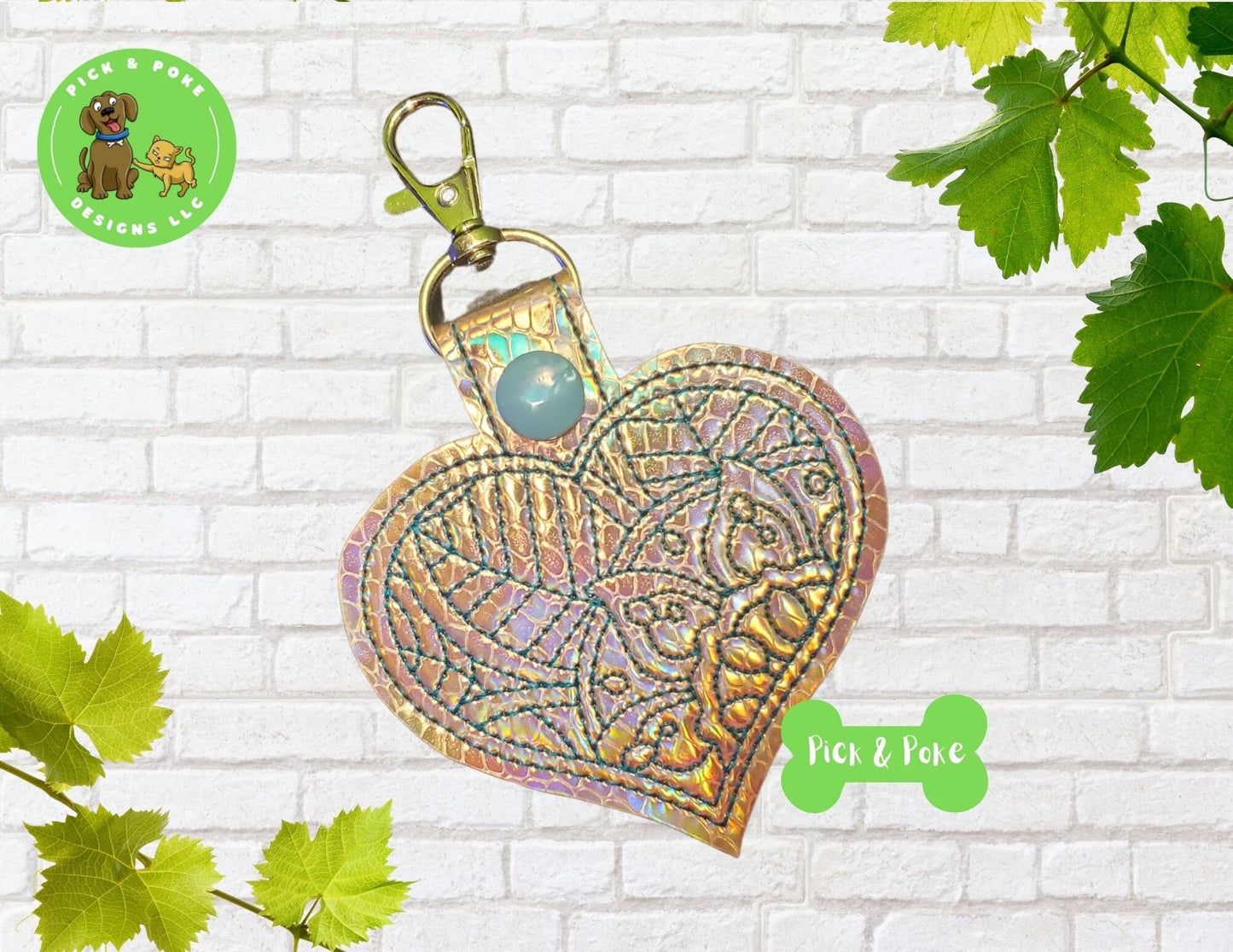 In the Hoop Embroidery Project / Heart Shaped Mandala Snap Tab /  Digital File / Instant Download / Set of 5 Designs / ITH DesignPick and Poke Designs