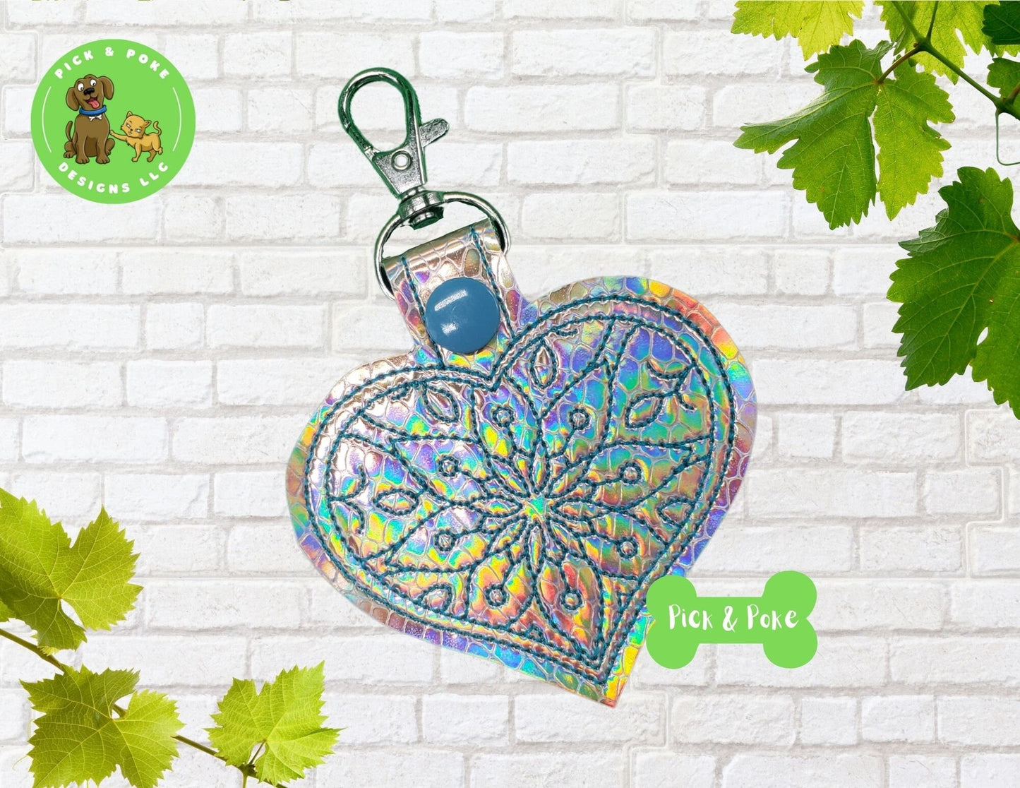 In the Hoop Embroidery Project / Heart Shaped Mandala Snap Tab /  Digital File / Instant Download / Set of 5 Designs / ITH DesignPick and Poke Designs