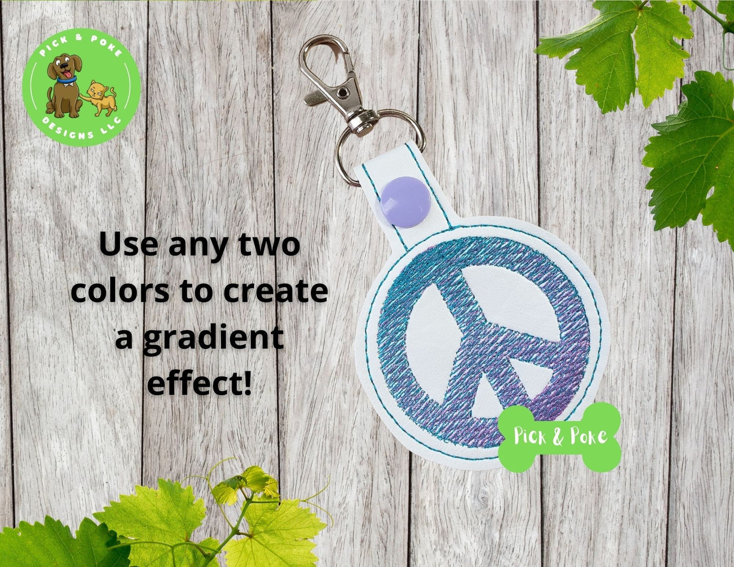 In the Hoop Embroidery Project / Ombre Gradient Peace Sign Snap Tab Eyelet Key Fob / Digital File / Instant Download / SetPick and Poke Designs