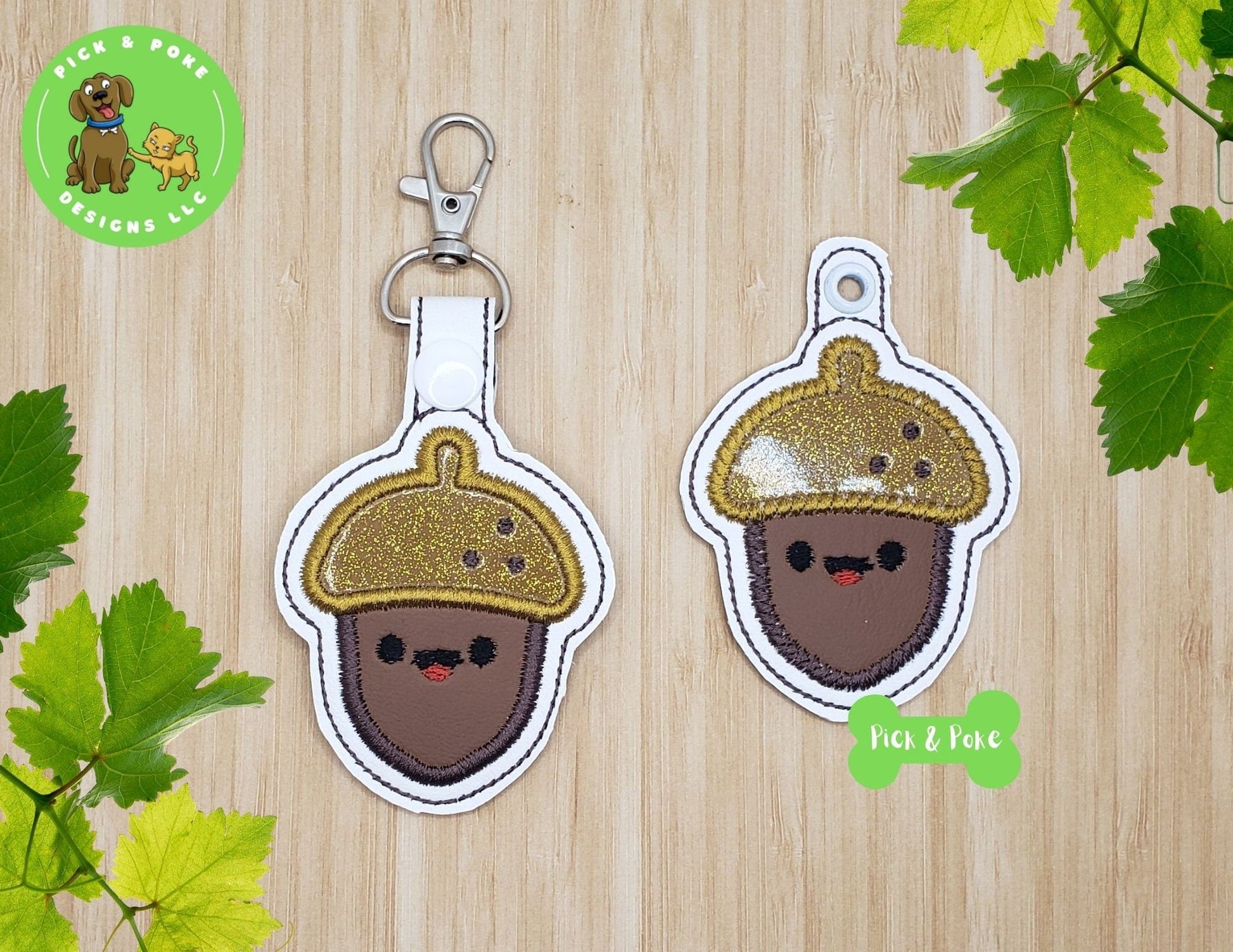 In the Hoop Embroidery Project / Cute Kawaii Acorn Nut Autumn Snap Tab and Eyelet Key Fob / Gift Tag / Digital File / Instant DOWNLOAD / SetPick and Poke Designs