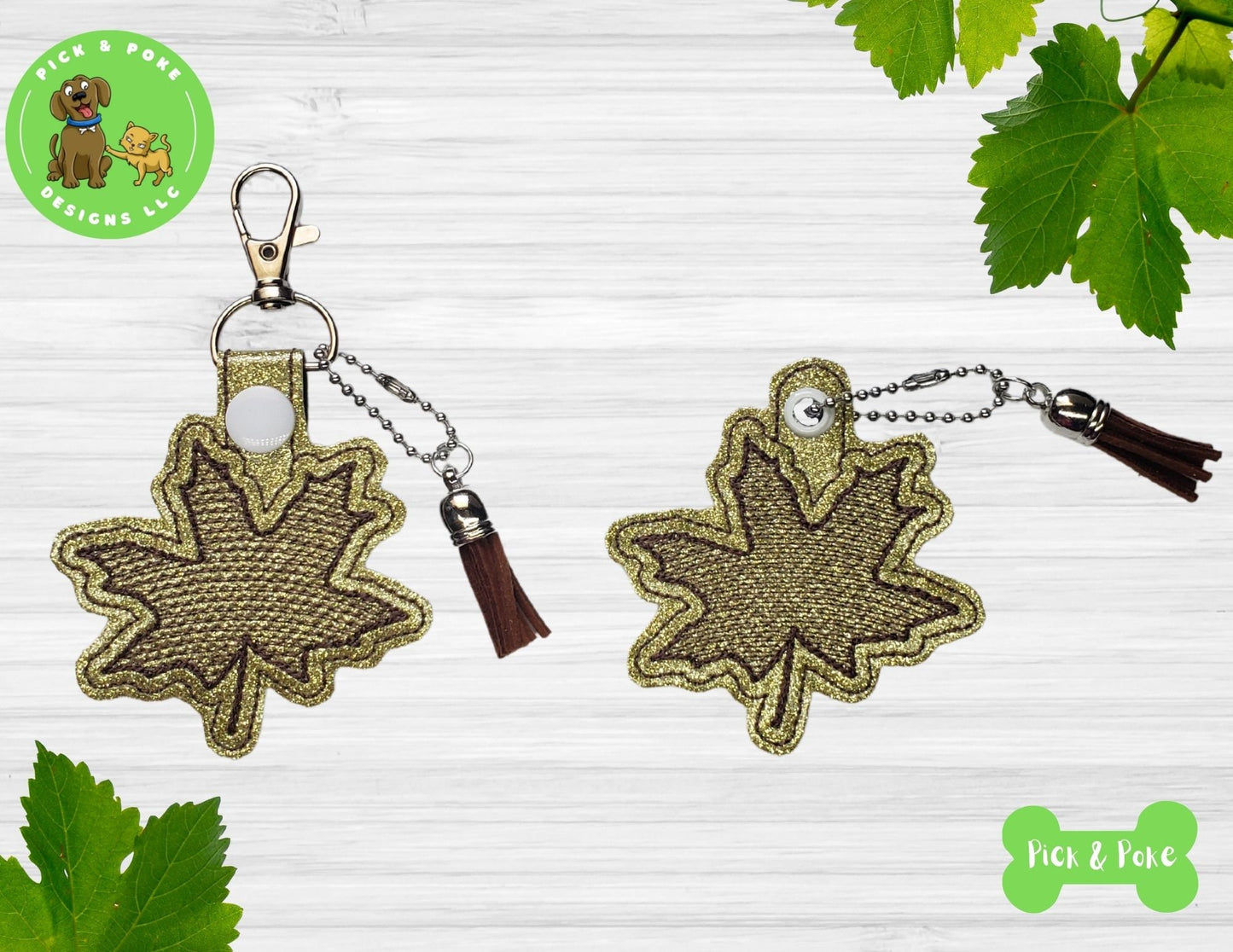 In the Hoop Embroidery Project / Maple Leaf Snap Tab and Eyelet Key Fob / Sketch Fill / Digital File / Instant Download / Set