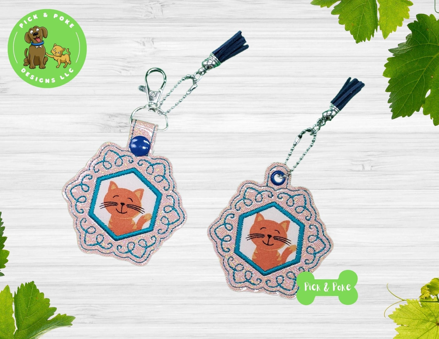 In the Hoop Embroidery Project / Swirl Applique Frame Snap Tab and Eyelet Key Fob / Digital File / Instant Download / Set / ITH DesignPick and Poke Designs