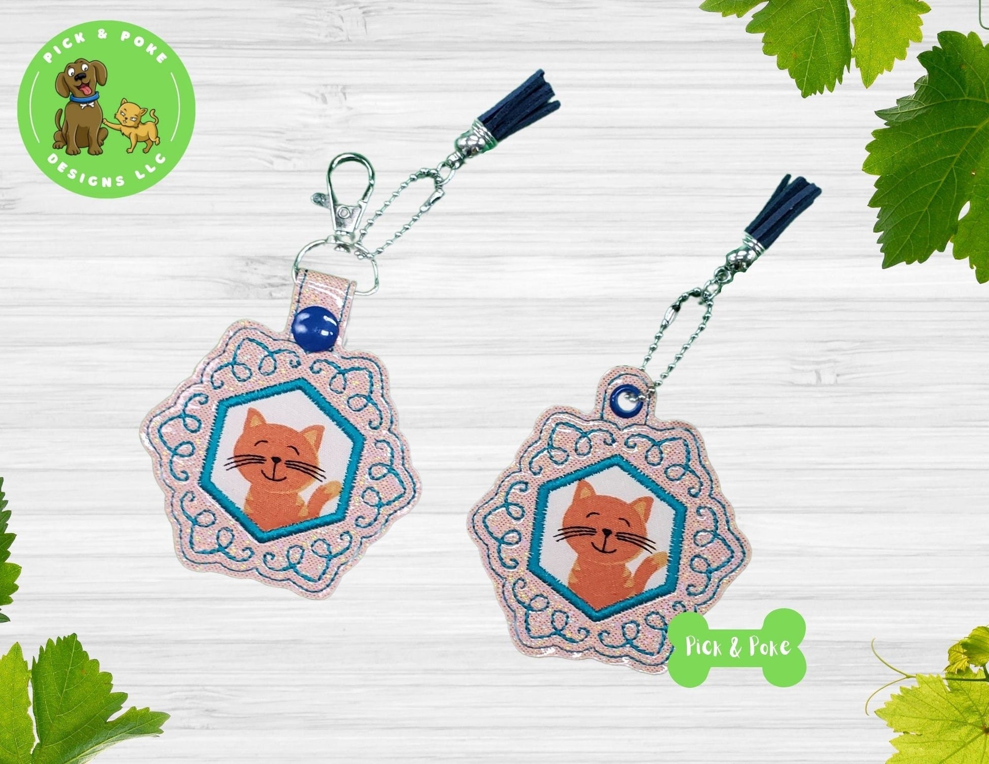 In the Hoop Embroidery Project / Swirl Applique Frame Snap Tab and Eyelet Key Fob / Digital File / Instant Download / Set / ITH DesignPick and Poke Designs