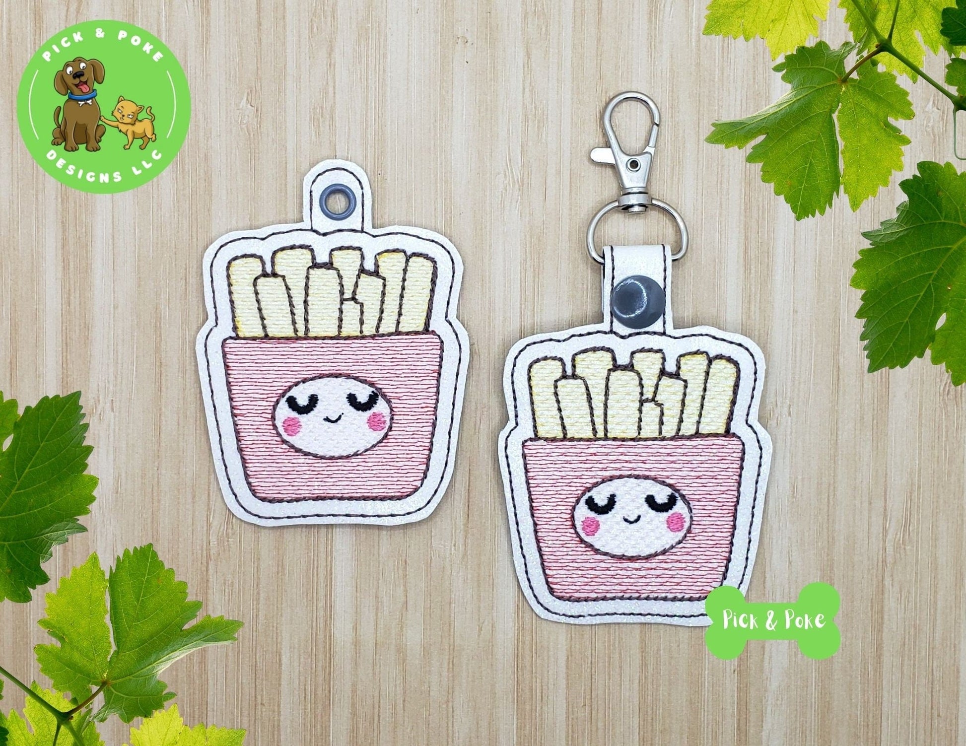 In the Hoop Embroidery Project / Cute French Fries Fast Food Kawaii Snap Tab and Eyelet Key Fob / Gift Tag / Digital File / Instant DOWNLOADPick and Poke Designs