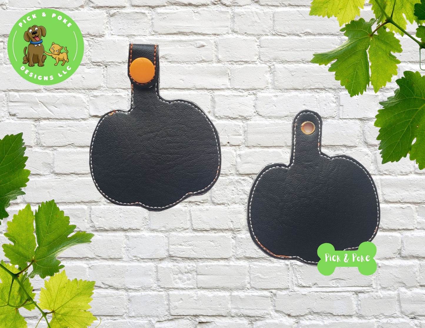 In the Hoop Embroidery Project / Applique Halloween Pumpkin Jack O Lantern Snap Tab and Eyelet Key Fob / Gift Tag  / Digital File / DOWNLOADPick and Poke Designs