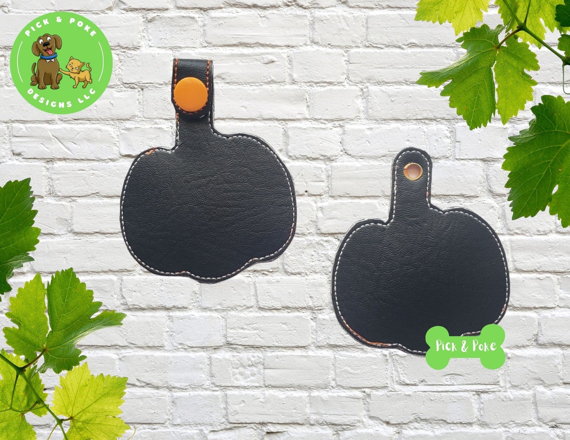 In the Hoop Embroidery Project / Applique Halloween Pumpkin Jack O Lantern Snap Tab and Eyelet Key Fob / Gift Tag  / Digital File / DOWNLOADPick and Poke Designs