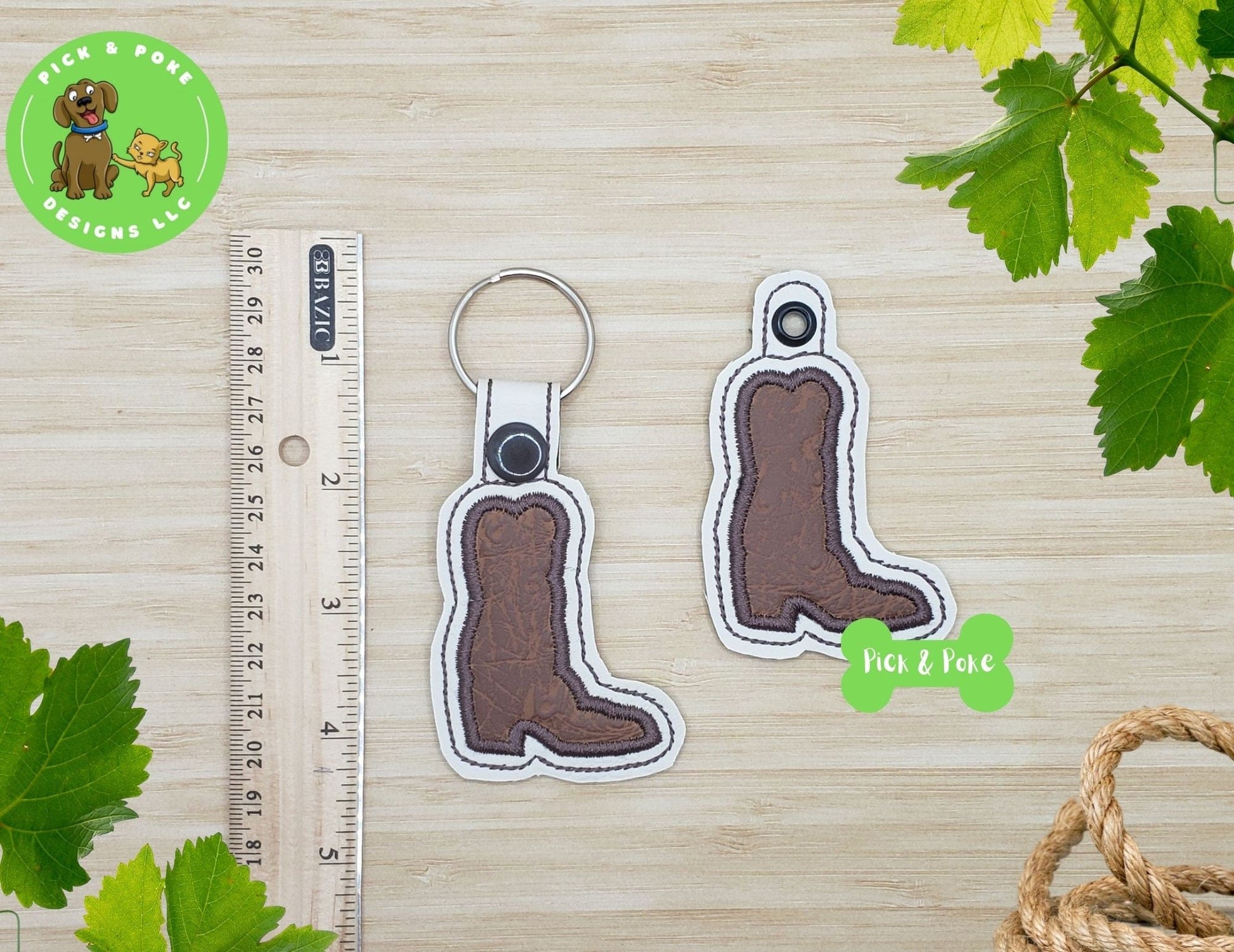 In the Hoop Embroidery Project Applique Cowboy Boot  Snap Tab and Eyelet Key Fob / Gift Tag / Digital File / Instant DOWNLOAD / ITHPick and Poke Designs