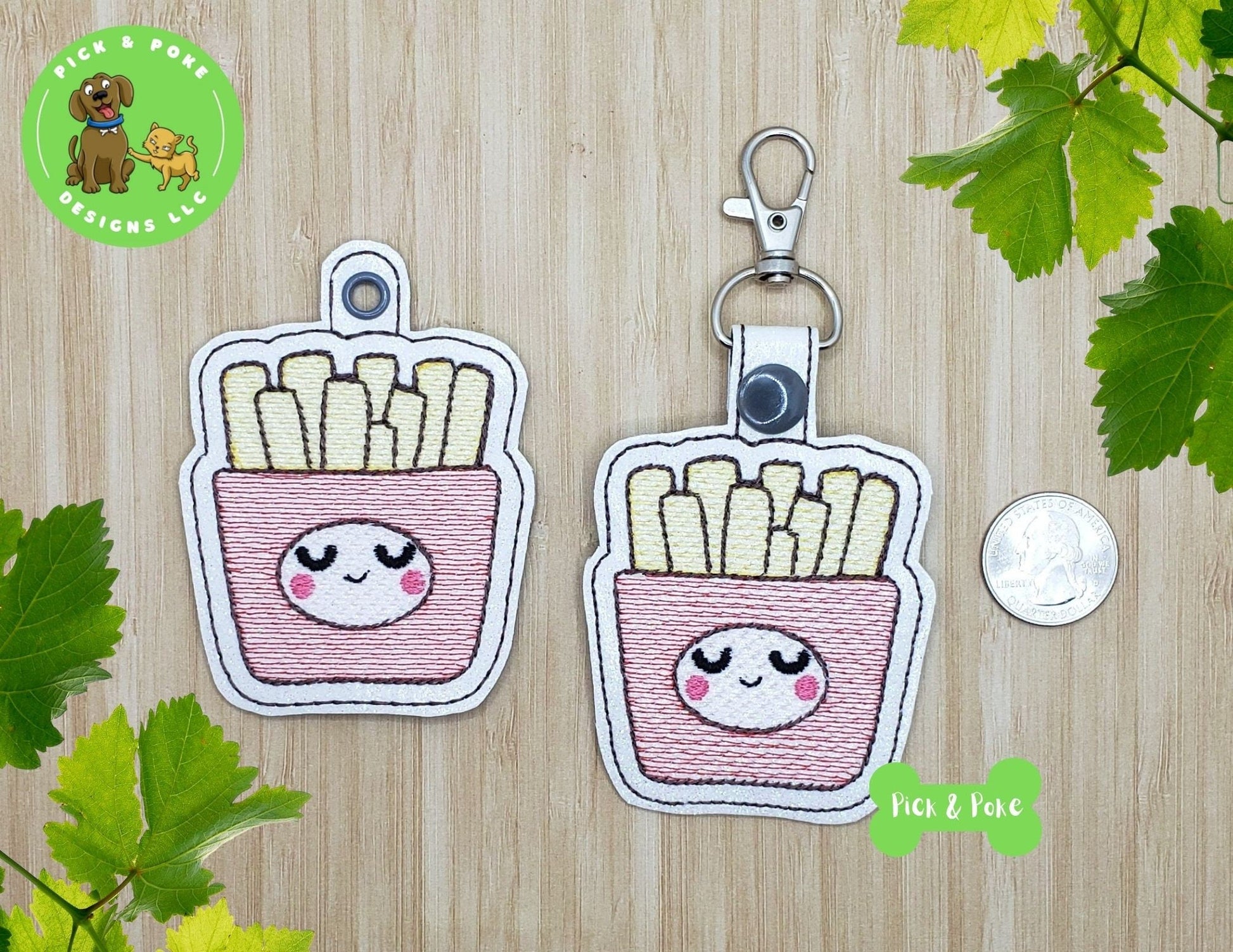 In the Hoop Embroidery Project / Cute French Fries Fast Food Kawaii Snap Tab and Eyelet Key Fob / Gift Tag / Digital File / Instant DOWNLOADPick and Poke Designs