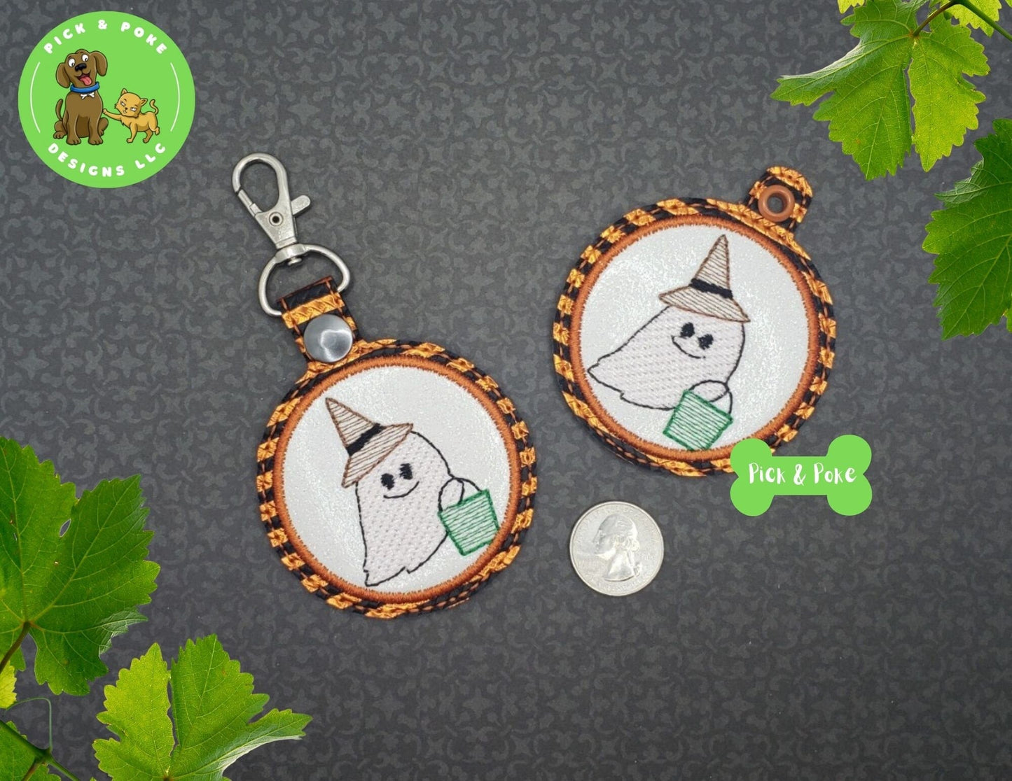 In the Hoop Embroidery Project Cute Ghost Sketch Fill Snap Tab and Eyelet Key Fob / Gift Tag / Digital File / Instant DOWNLOAD / ITHPick and Poke Designs