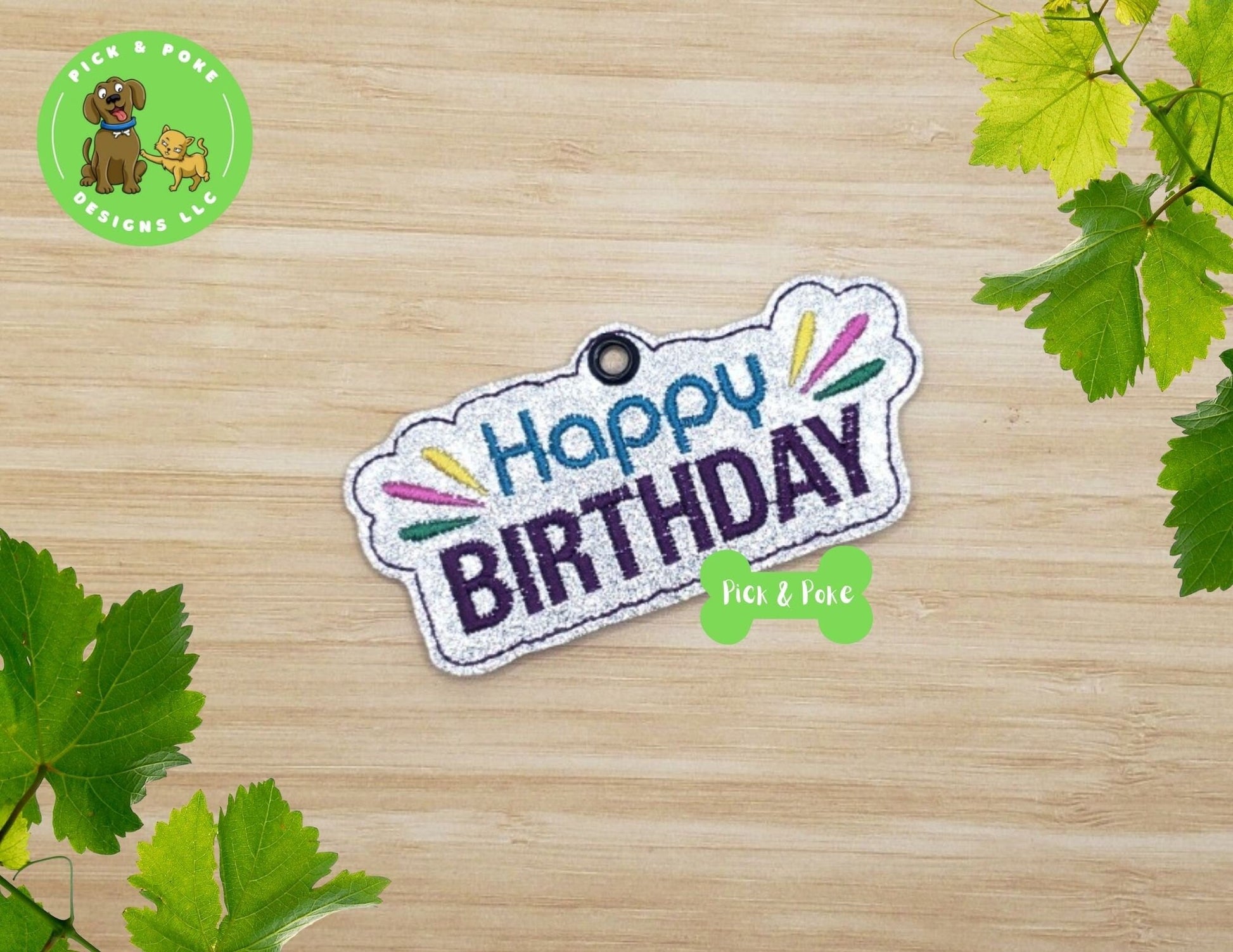 In the Hoop Embroidery Project Happy Birthday Gift Tag Ornament Eyelet / Digital File / Instant DOWNLOAD / ITHPick and Poke Designs
