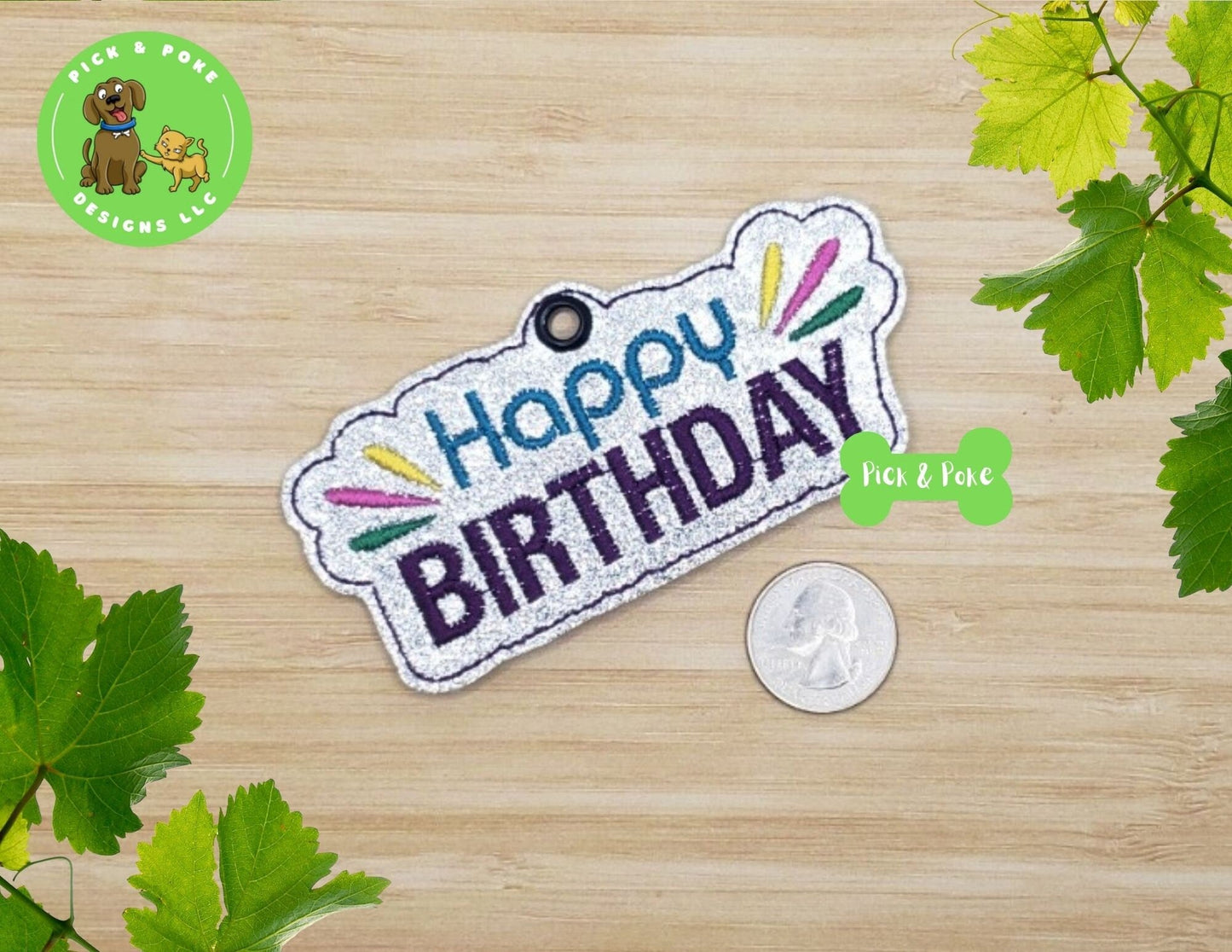 In the Hoop Embroidery Project Happy Birthday Gift Tag Ornament Eyelet / Digital File / Instant DOWNLOAD / ITHPick and Poke Designs