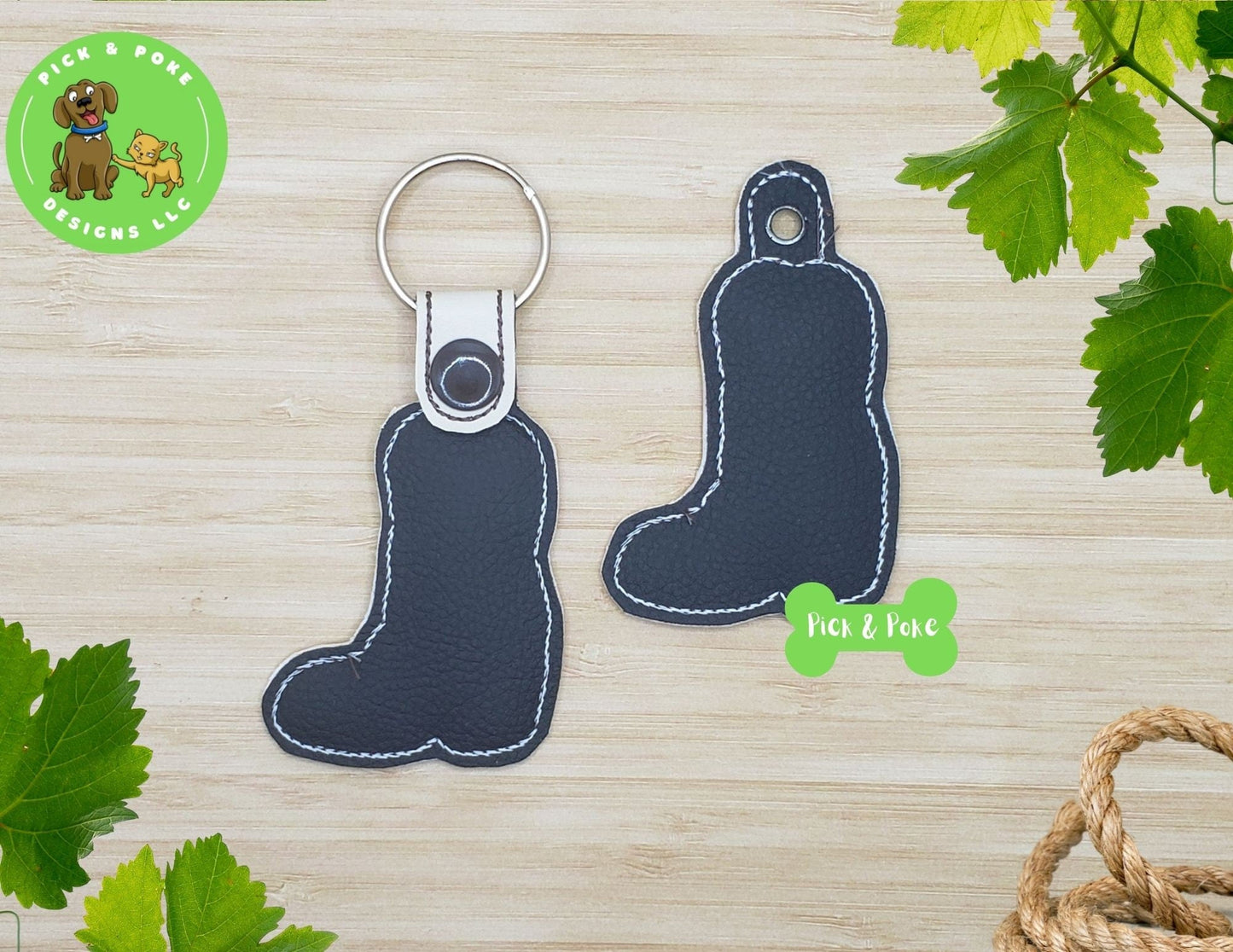 In the Hoop Embroidery Project Applique Cowboy Boot  Snap Tab and Eyelet Key Fob / Gift Tag / Digital File / Instant DOWNLOAD / ITHPick and Poke Designs