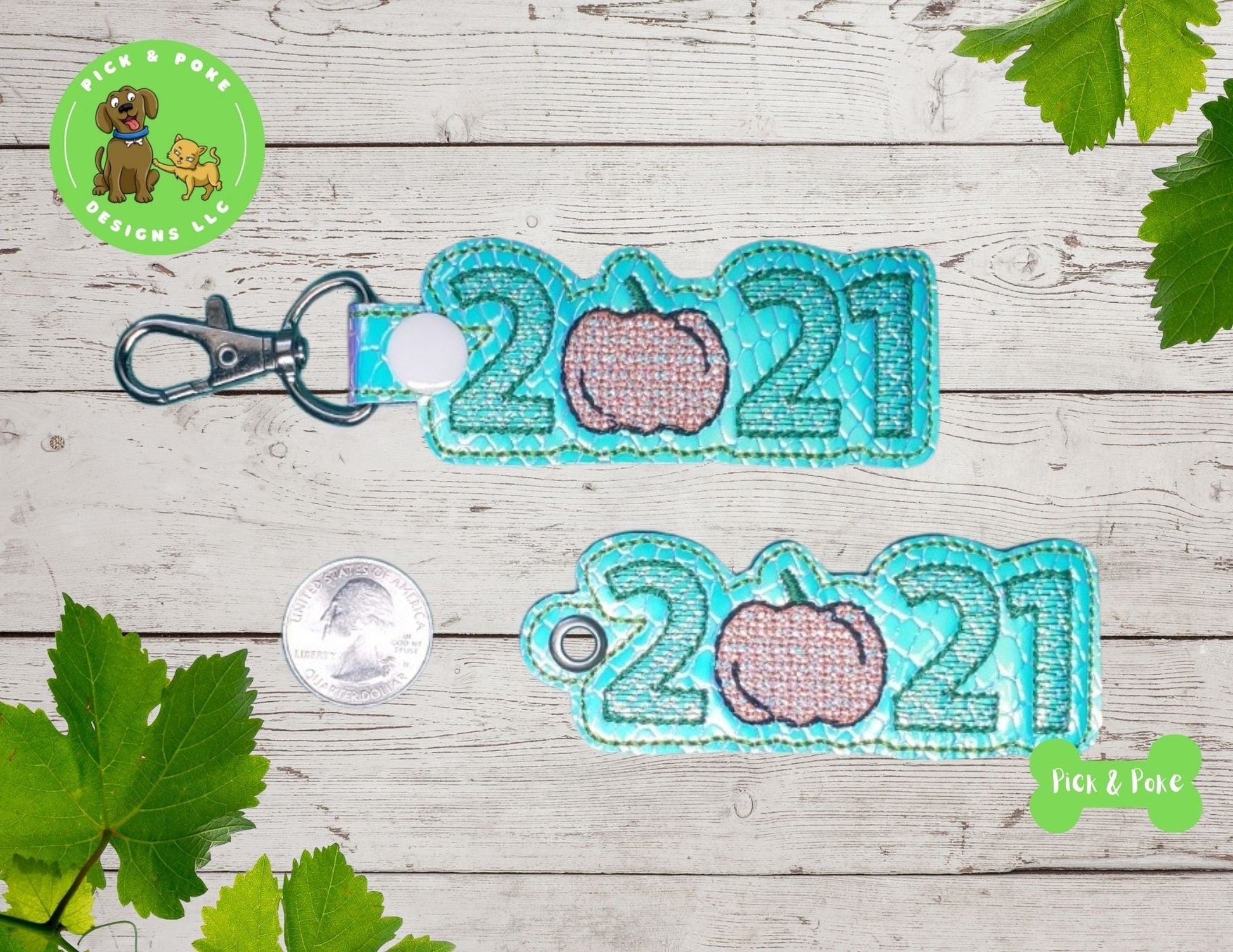 In the Hoop Embroidery Project 2021 Pumpkin Key Fob Snap Tab and Eyelet Key Fob / Gift Tag / Digital File / Instant DOWNLOAD / ITHPick and Poke Designs