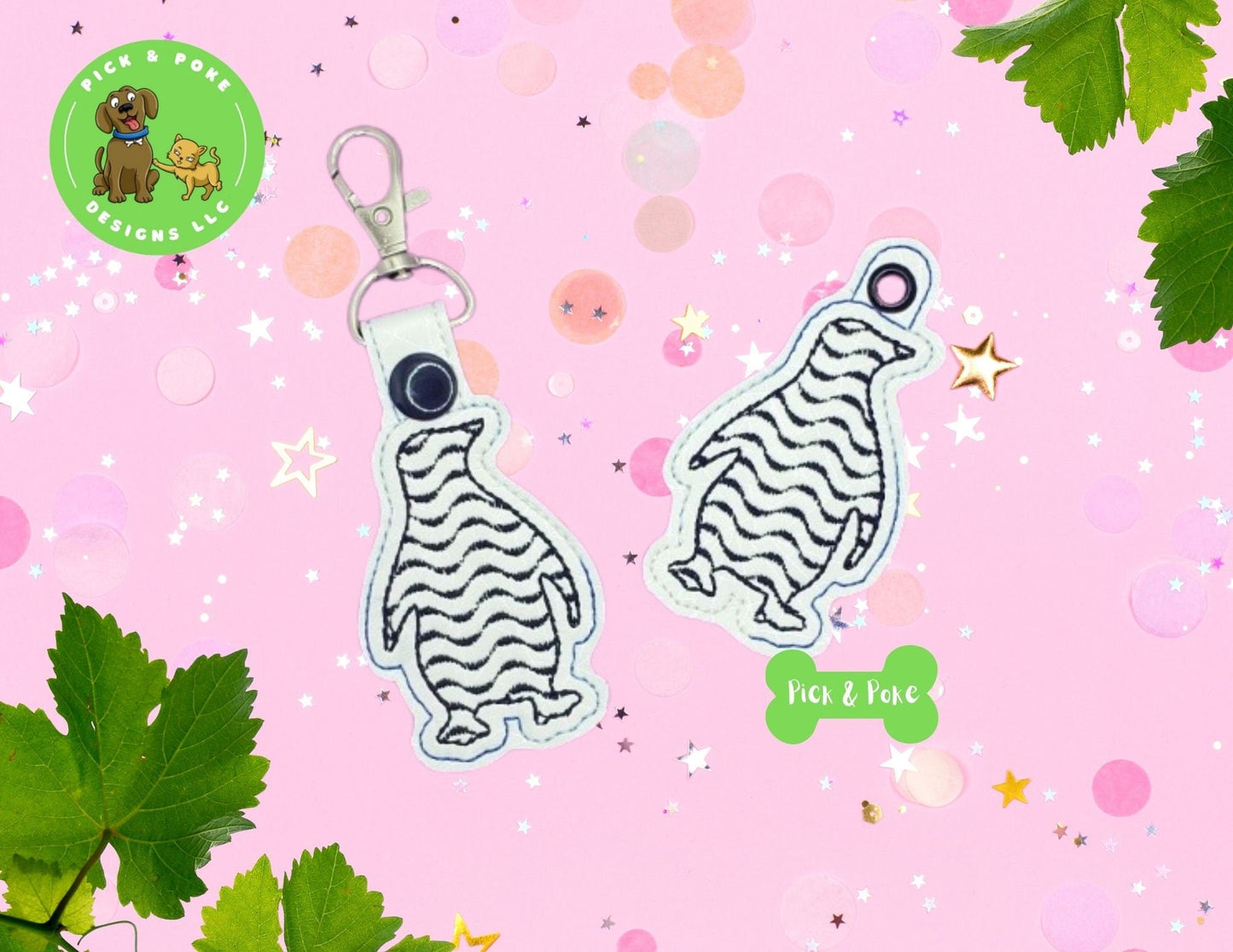 In the Hoop Embroidery Project Penguin Wave Fill Key Fob Snap Tab and Eyelet Key Fob / Gift Tag / Digital File / Instant DOWNLOAD / ITHPick and Poke Designs