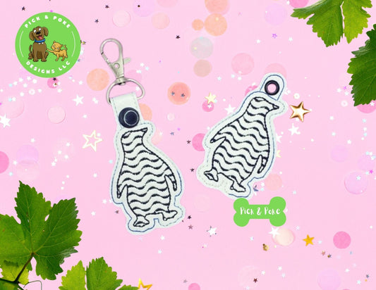 In the Hoop Embroidery Project Penguin Wave Fill Key Fob Snap Tab and Eyelet Key Fob / Gift Tag / Digital File / Instant DOWNLOAD / ITHPick and Poke Designs