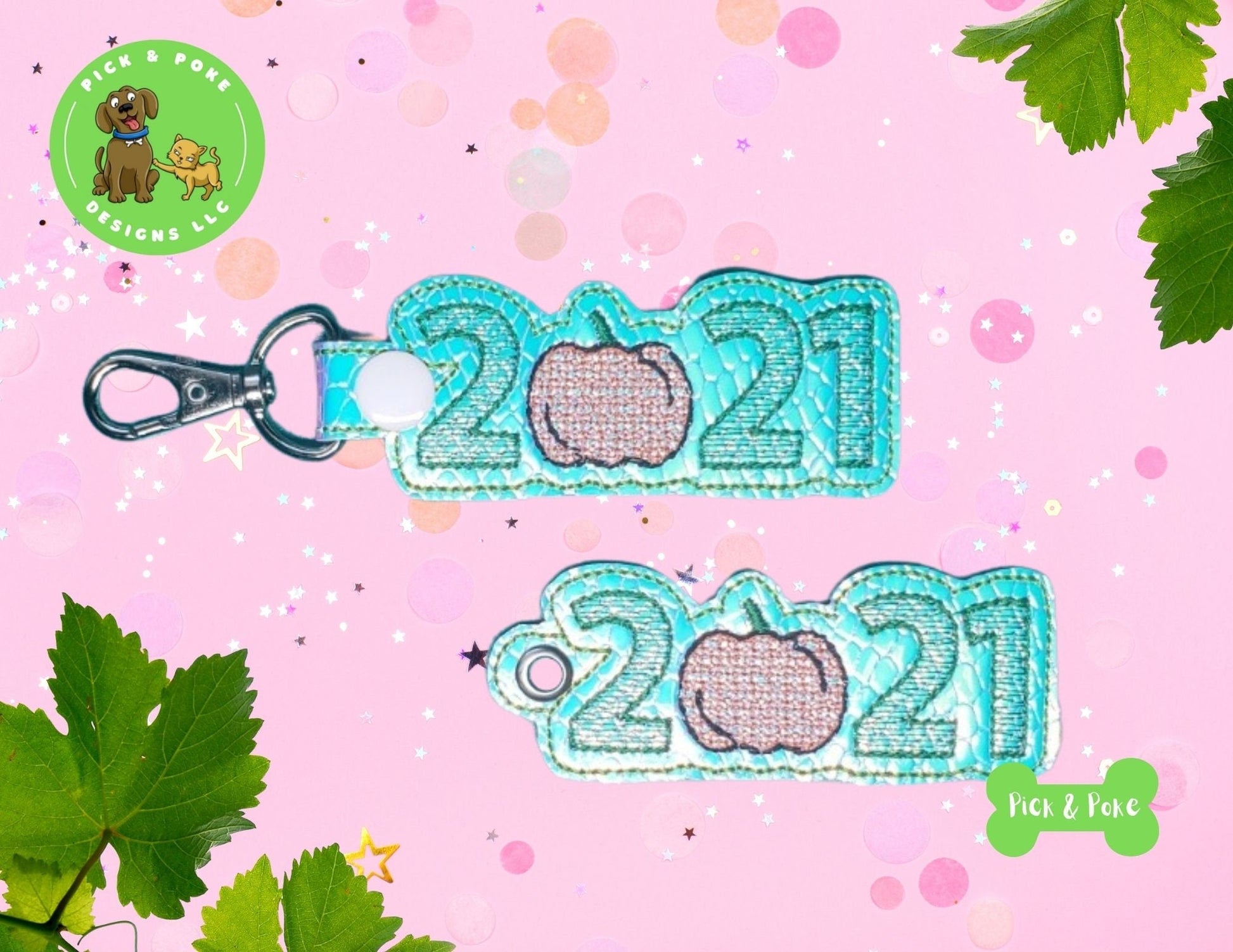 In the Hoop Embroidery Project 2021 Pumpkin Key Fob Snap Tab and Eyelet Key Fob / Gift Tag / Digital File / Instant DOWNLOAD / ITHPick and Poke Designs