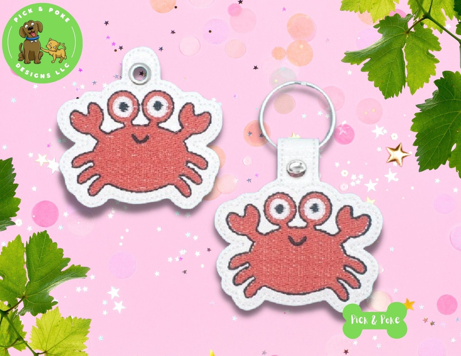 In the Hoop Embroidery Project Crab Filled Ocean Design / Snap Tab and Eyelet Key Fob / Gift Tag / Digital File / Instant DOWNLOAD / ITHPick and Poke Designs