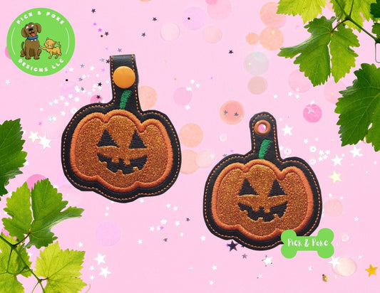 In the Hoop Embroidery Project / Applique Halloween Pumpkin Jack O Lantern Snap Tab and Eyelet Key Fob / Gift Tag  / Digital File / DOWNLOADPick and Poke Designs
