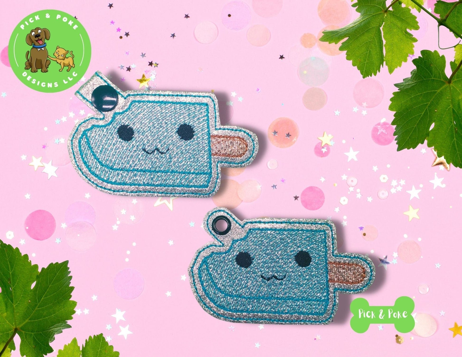 In the Hoop Embroidery Project / Cute Kawaii Popsicle Snap Tab and Eyelet Key Fob / Gift Tag / Digital File / Instant DOWNLOAD / Set / ITHPick and Poke Designs