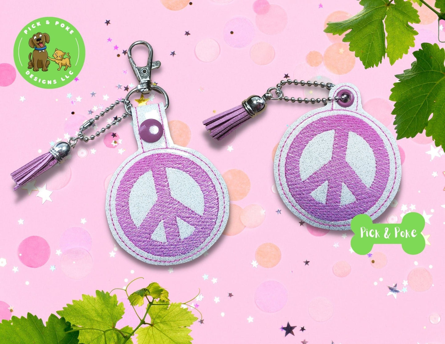 In the Hoop Embroidery Project / Ombre Gradient Peace Sign Snap Tab Eyelet Key Fob / Digital File / Instant Download / SetPick and Poke Designs