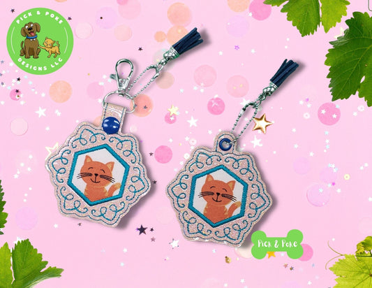 In the Hoop Embroidery Project / Swirl Applique Frame Snap Tab and Eyelet Key Fob / Digital File / Instant Download / Set / ITH DesignPick and Poke Designs