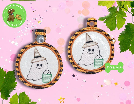 In the Hoop Embroidery Project Cute Ghost Sketch Fill Snap Tab and Eyelet Key Fob / Gift Tag / Digital File / Instant DOWNLOAD / ITHPick and Poke Designs
