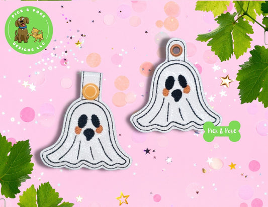In the Hoop Embroidery Project / Cute Ghost Outline Kawaii Snap Tab and Eyelet Key Fob / Gift Tag / Digital File / Instant DOWNLOAD / SetPick and Poke Designs