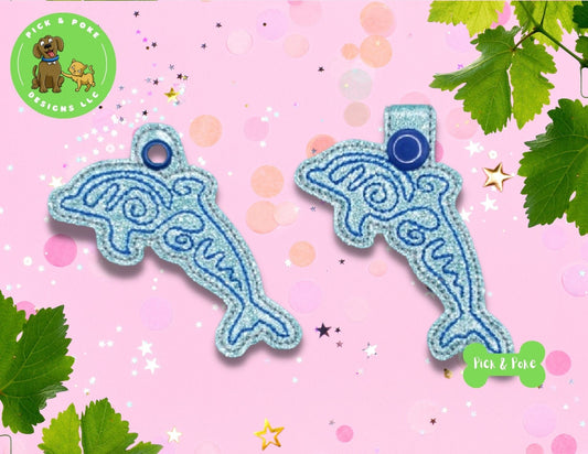 In the Hoop Embroidery Project Cute Dolphin Doodle Linework Snap Tab and Eyelet Key Fob / Gift Tag / Digital File / Instant DOWNLOAD / ITHPick and Poke Designs
