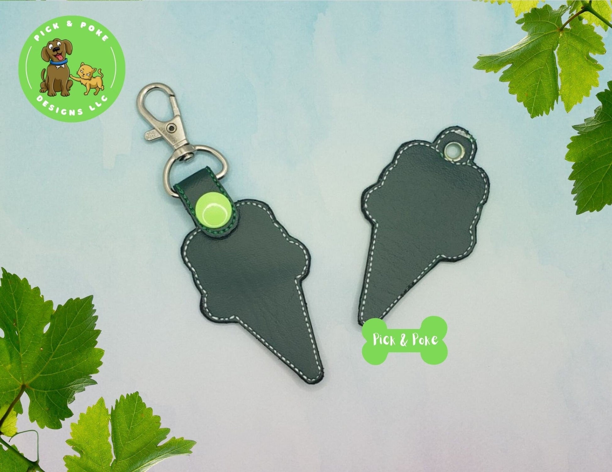 In the Hoop Embroidery Project Cute Applique Frog Ice Cream Snap Tab and Eyelet Key Fob / Gift Tag / Digital File / Instant DOWNLOAD / ITHPick and Poke Designs
