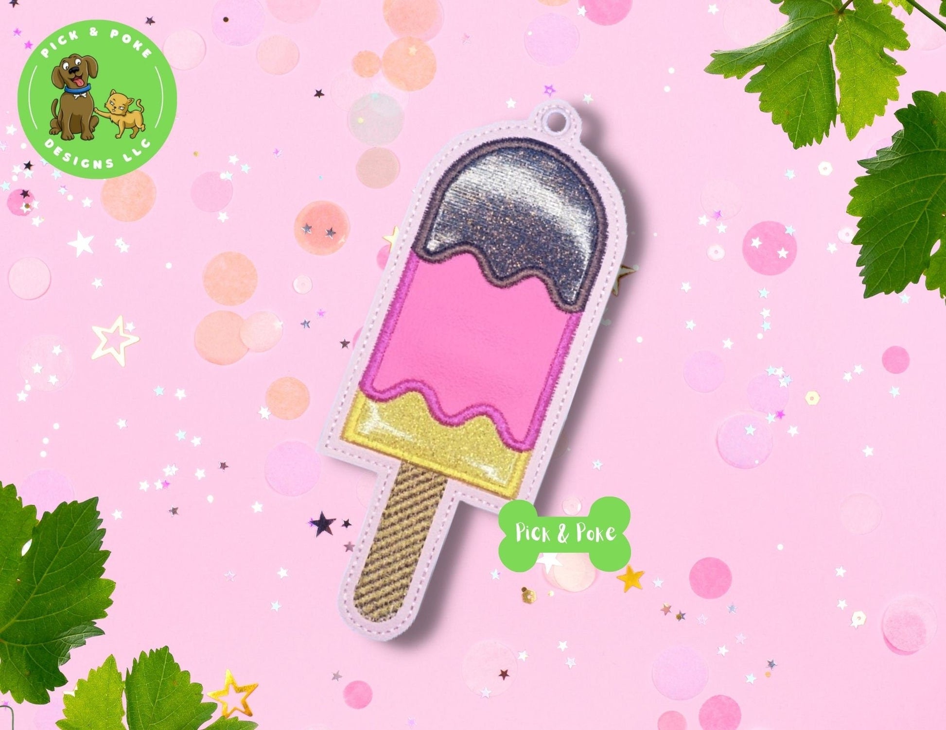 In the Hoop Embroidery Project Ice Cream Popsicle / 5x7 Bookmark Eyelet / Gift Tag / Digital File / Instant DOWNLOAD / ITHPick and Poke Designs