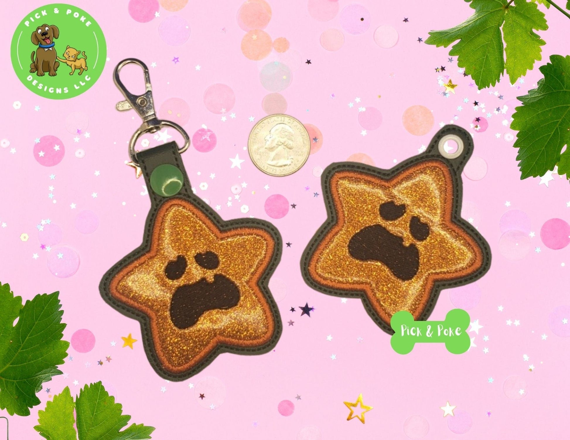 In the Hoop Embroidery Project Applique Star Pumpkin / Snap Tab and Eyelet Key Fob / Gift Tag / Digital File / Instant DOWNLOAD / ITHPick and Poke Designs