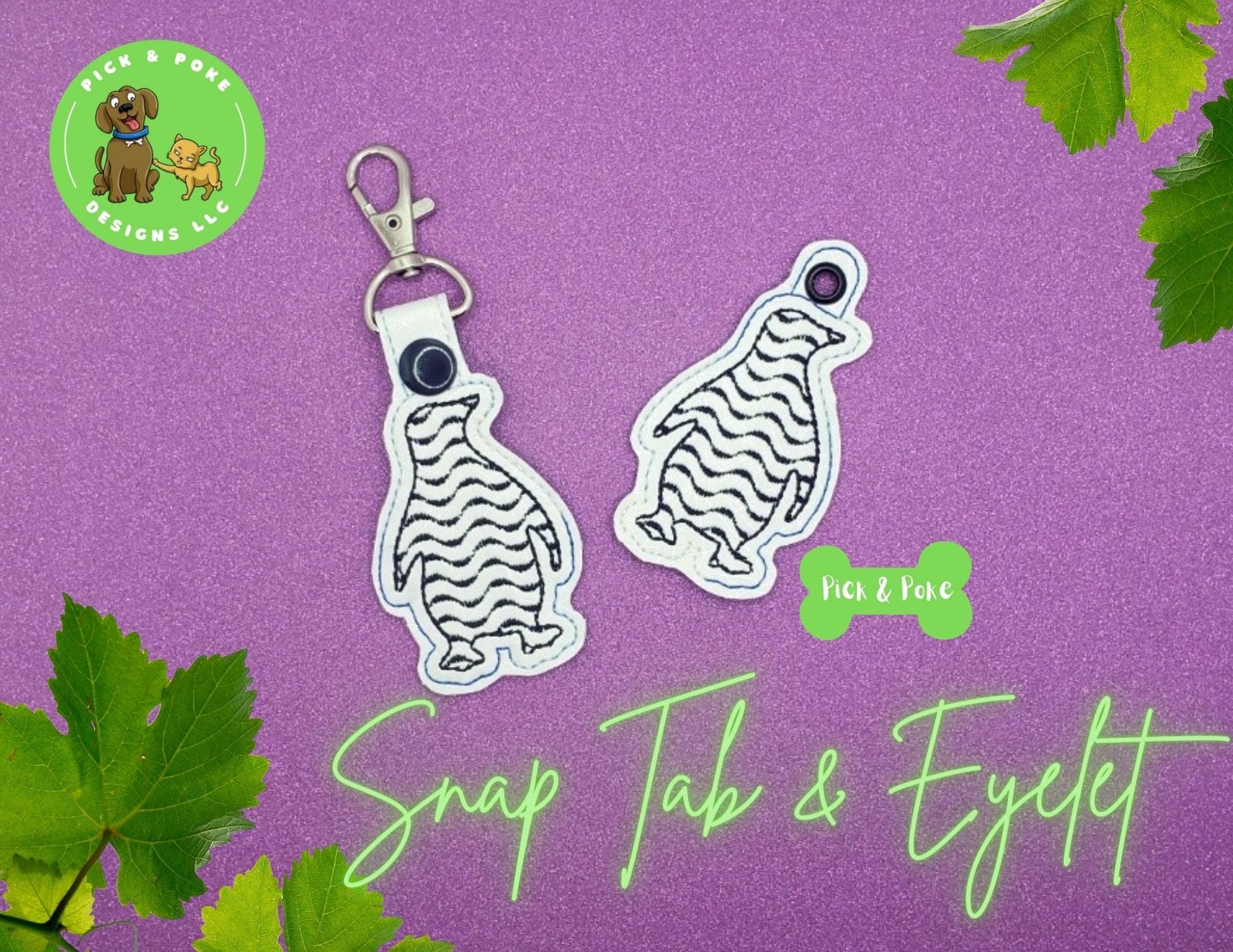 In the Hoop Embroidery Project Penguin Wave Fill Key Fob Snap Tab and Eyelet Key Fob / Gift Tag / Digital File / Instant DOWNLOAD / ITHPick and Poke Designs