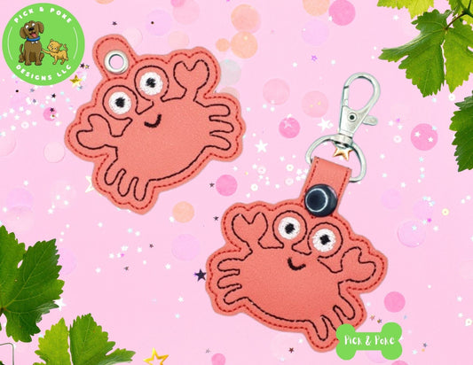 In the Hoop Embroidery Project Cute Crab Ocean Outline / Snap Tab and Eyelet Key Fob / Gift Tag / Digital File / Instant DOWNLOAD / ITHPick and Poke Designs