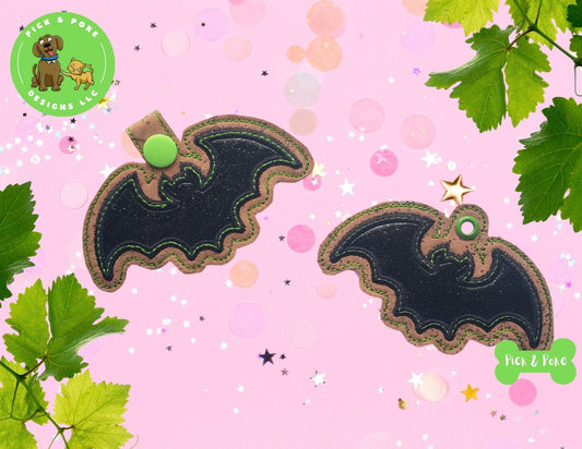 In the Hoop Embroidery Project / Applique Halloween Bat Snap Tab and Eyelet Key Fob / Gift Tag / Digital File / Instant DOWNLOAD / Set / ITHPick and Poke Designs