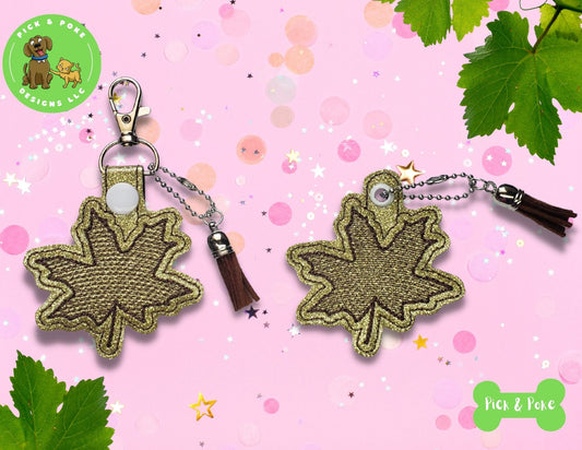 In the Hoop Embroidery Project / Maple Leaf Snap Tab and Eyelet Key Fob / Sketch Fill / Digital File / Instant Download / Set