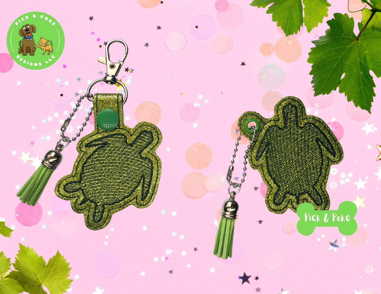 In the Hoop Embroidery Project / Sea Turtle Snap Tab and Eyelet Key Fob / Sketch Fill / Digital File / Instant Download / Set
